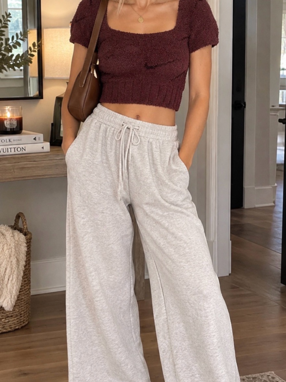 Nike Sherpa cropped wine colored top